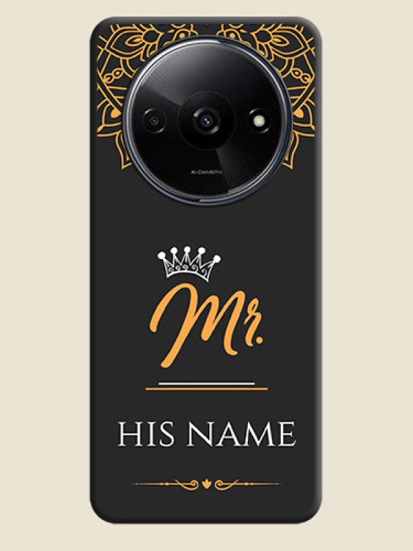 Custom Mr Name with Floral Design on Personalised Space Black Soft Matte Cases - Redmi A3 - alternate view