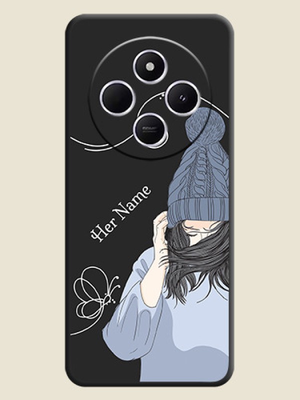 Custom Girl With Blue Winter Outfiit Custom Text Design On Space Black Custom Soft Matte Mobile Back Cover - Xiaomi Redmi A4 5G - alternate view