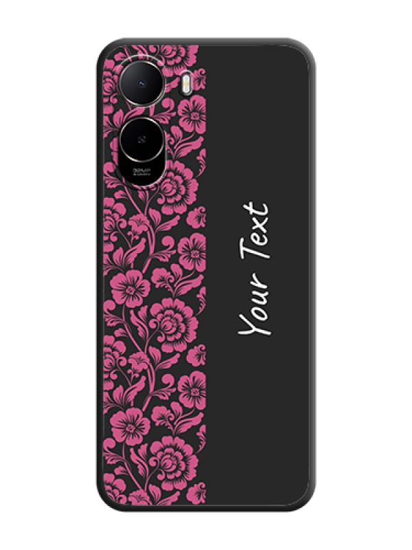 Custom Pink Floral Pattern Design With Custom Text On Space Black Custom Soft Matte Mobile Back Cover - Xiaomi Redmi A7 Pro 5G - alternate view