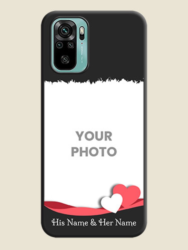 Custom Pin Color Love Shaped Ribbon Design with Text on Space Black Custom Soft Matte Phone Back Cover - Redmi Note 10 - alternate view