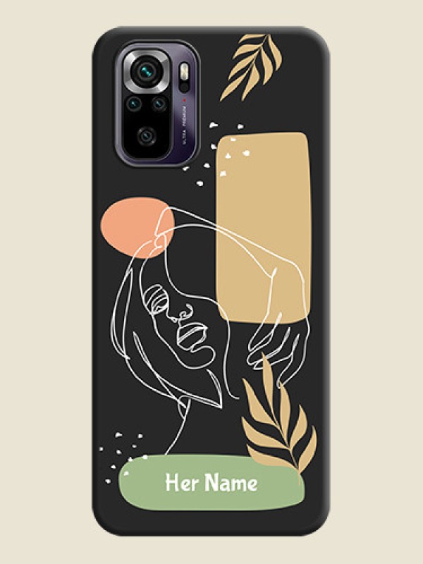 Custom Custom Text With Line Art Of Women & Leaves Design On Space Black Personalized Soft Matte Phone Covers -Xiaomi Redmi Note 10S - alternate view