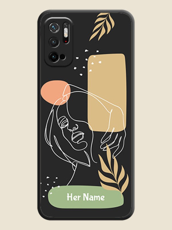 Custom Custom Text With Line Art Of Women & Leaves Design On Space Black Personalized Soft Matte Phone Covers -Xiaomi Redmi Note 10T 5G - alternate view