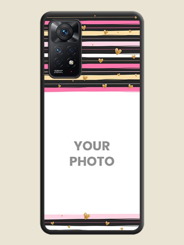 Custom Multicolor Lines and Golden Love Symbols Design on Photo on Space Black Soft Matte Mobile Cover - Redmi Note 11 Pro 5G - alternate view