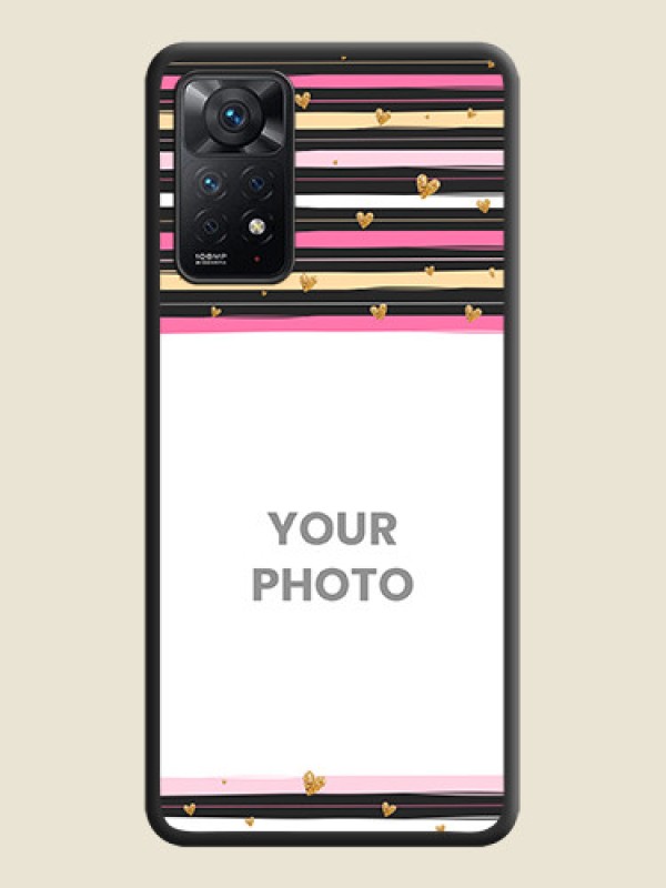 Custom Multicolor Lines and Golden Love Symbols Design on Photo on Space Black Soft Matte Mobile Cover - Redmi Note 11 Pro Plus 5G - alternate view