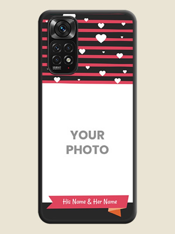 Custom White Color Love Symbols with Pink Lines Pattern on Space Black Custom Soft Matte Phone Cases - Redmi Note 11 - alternate view