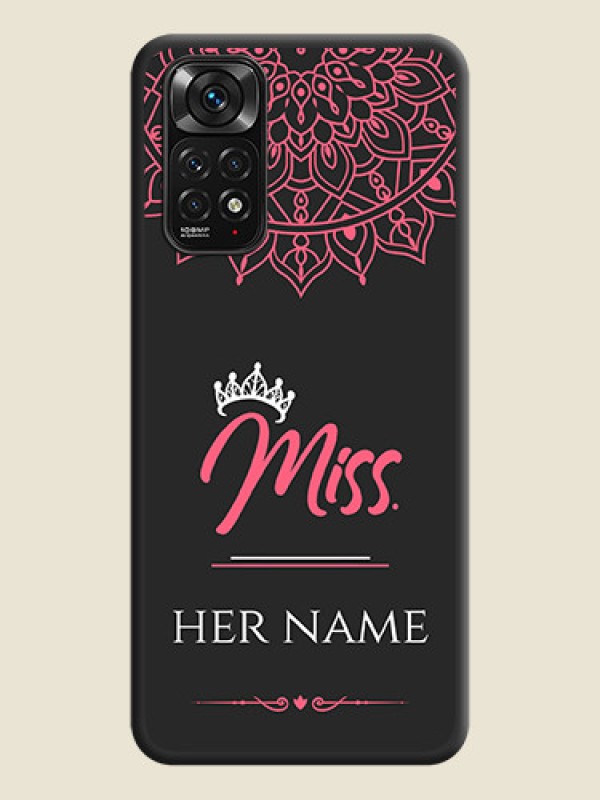 Custom Mrs Name with Floral Design on Space Black Personalized Soft Matte Phone Covers - Redmi Note 11 - alternate view