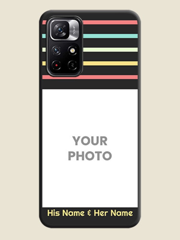 Custom Color Stripes with Photo and Text on Photo on Space Black Soft Matte Mobile Case - Redmi Note 11T 5G - alternate view