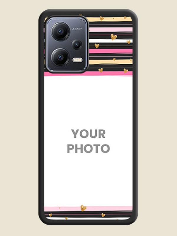 Custom Multicolor Lines and Golden Love Symbols Design on Photo on Space Black Soft Matte Mobile Cover - Xiaomi Redmi Note 12 5G - alternate view