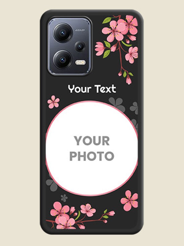 Custom Round Image with Pink Color Floral Design on Photo on Space Black Soft Matte Back Cover - Xiaomi Redmi Note 12 5G - alternate view