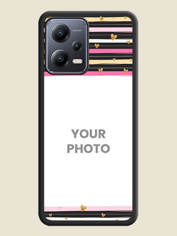 Custom Multicolor Lines and Golden Love Symbols Design on Photo on Space Black Soft Matte Mobile Cover - Xiaomi Redmi Note 12 Pro 5G - alternate view