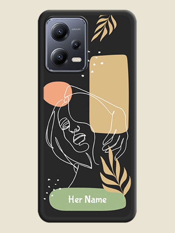 Custom Custom Text With Line Art Of Women & Leaves Design On Space Black Personalized Soft Matte Phone Covers -Xiaomi Redmi Note 12 Pro Plus 5G - alternate view