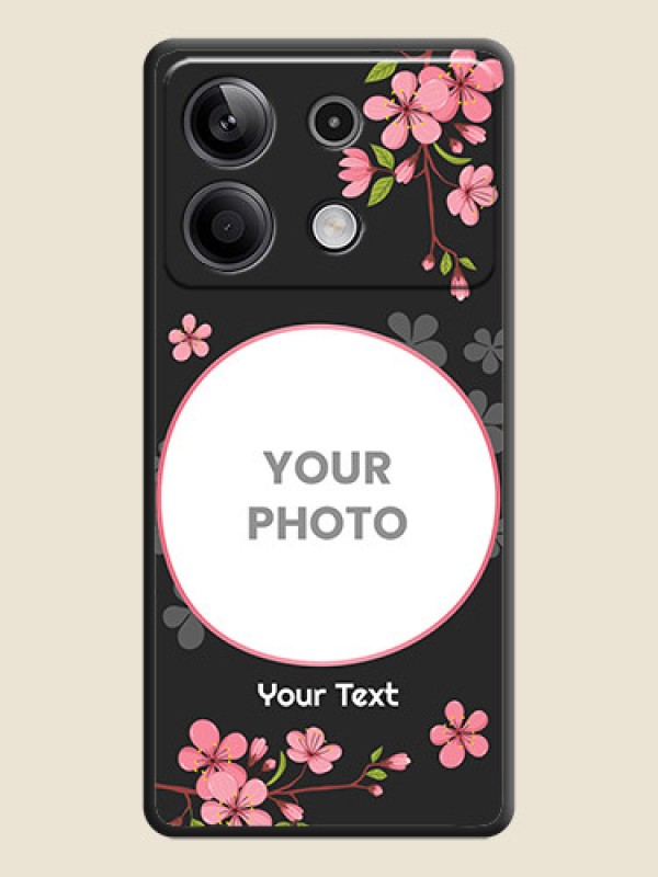 Custom Round Image with Pink Color Floral Design - Photo on Space Black Soft Matte Back Cover - Redmi Note 13 5G - alternate view