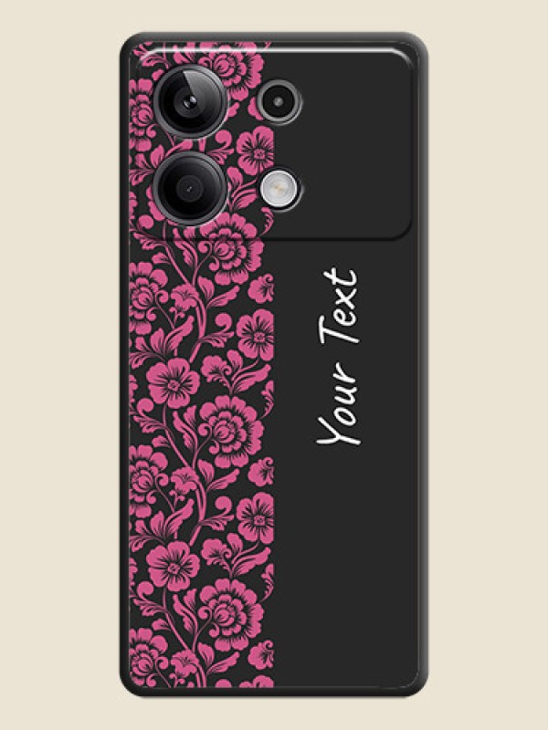 Custom Pink Floral Pattern Design With Custom Text On Space Black Personalized Soft Matte Phone Covers - Redmi Note 13 5G - alternate view