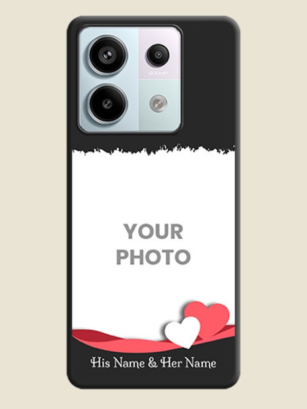 Custom Pink Color Love Shaped Ribbon Design with Text on Space Black Custom Soft Matte Phone Back Cover - Redmi Note 13 Pro 5G - alternate view