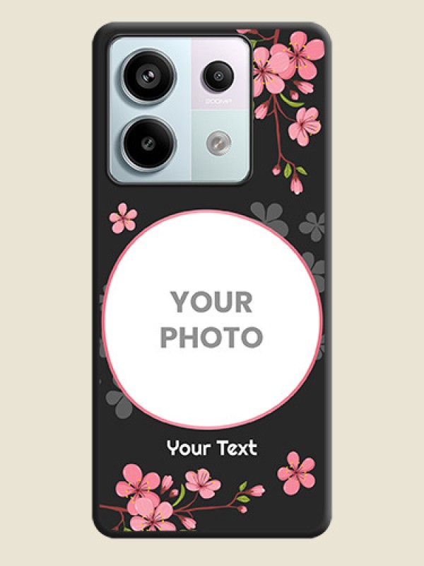 Custom Round Image with Pink Color Floral Design - Photo on Space Black Soft Matte Back Cover - Redmi Note 13 Pro 5G - alternate view