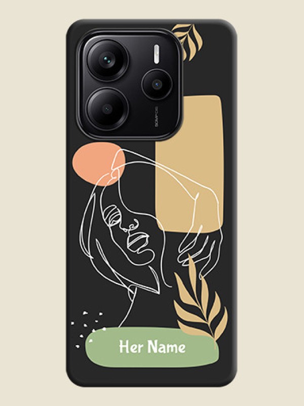 Custom Custom Text With Line Art Of Women & Leaves Design On Space Black Custom Soft Matte Mobile Back Cover - Redmi Note 14 5G - alternate view