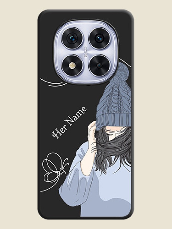 Custom Girl With Blue Winter Outfiit Custom Text Design On Space Black Custom Soft Matte Mobile Back Cover - Redmi Note 14 Pro 5G - alternate view