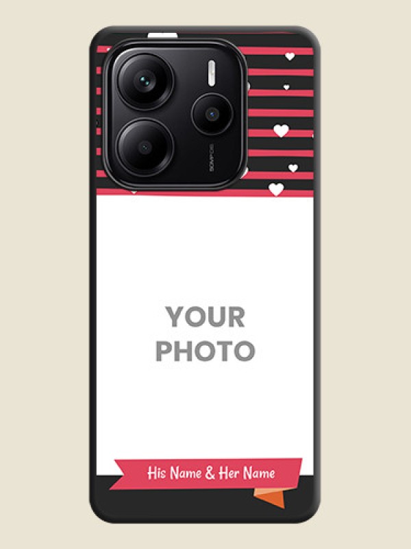 Custom White Color Love Symbols with Pink Lines Pattern On Space Black Custom Soft Matte Mobile Back Cover - Redmi Note 14 SE 5G - alternate view