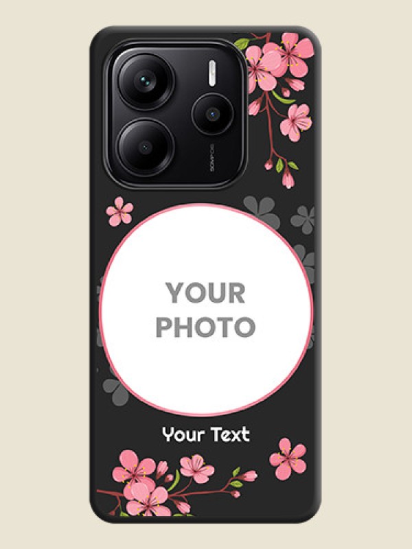 Custom Round Image with Pink Color Floral Design on Photo On Space Black Custom Soft Matte Mobile Back Cover - Redmi Note 14 SE 5G - alternate view