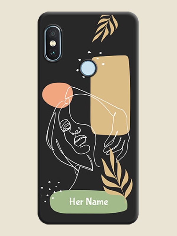 Custom Custom Text With Line Art Of Women & Leaves Design On Space Black Custom Soft Matte Mobile Back Cover - Xiaomi Redmi Note 5 Pro - alternate view