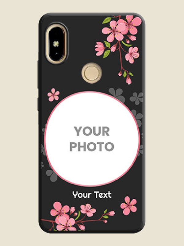 Custom Round Image with Pink Color Floral Design on Photo on Space Black Soft Matte Back Cover - Redmi S2 - alternate view
