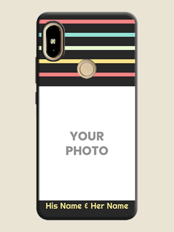 Custom Color Stripes with Photo and Text on Photo on Space Black Soft Matte Mobile Case - Redmi S2 - alternate view