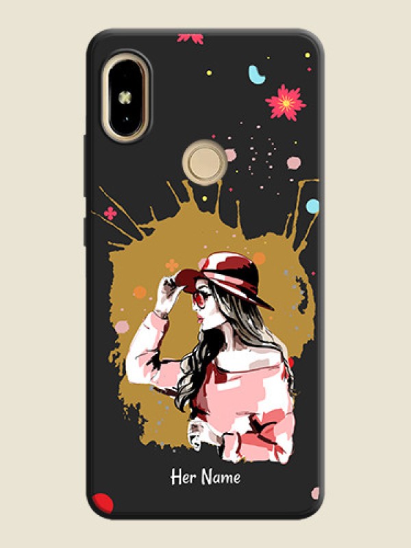 Custom Mordern Lady With Color Splash Background With Custom Text On Space Black Personalized Soft Matte Phone Covers -Xiaomi Redmi S2 - alternate view