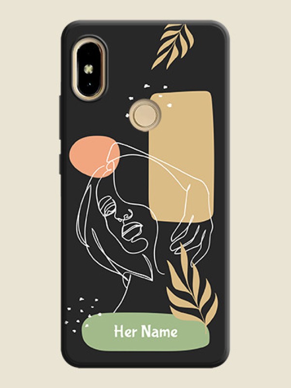 Custom Custom Text With Line Art Of Women & Leaves Design On Space Black Personalized Soft Matte Phone Covers -Xiaomi Redmi S2 - alternate view