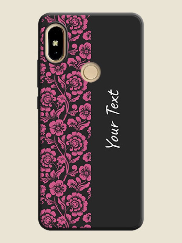 Custom Pink Floral Pattern Design With Custom Text On Space Black Personalized Soft Matte Phone Covers -Xiaomi Redmi S2 - alternate view