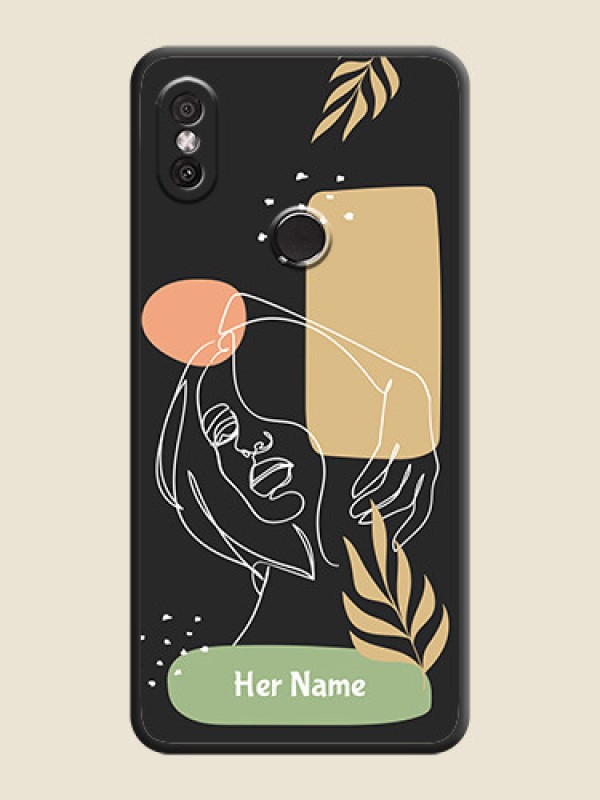 Custom Custom Text With Line Art Of Women & Leaves Design On Space Black Personalized Soft Matte Phone Covers -Xiaomi Redmi Y2 - alternate view
