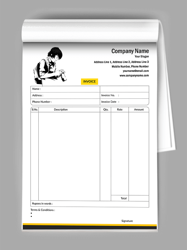 Custom Photography Bill Book Design