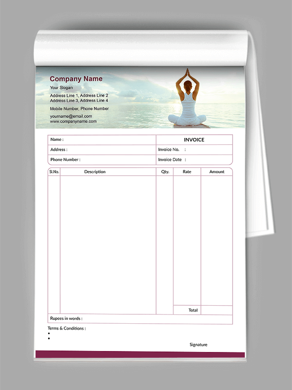 Custom Yoga  Bill Book Design