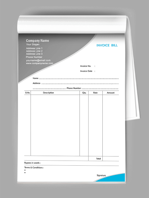 Custom Professional  Bill Book Design