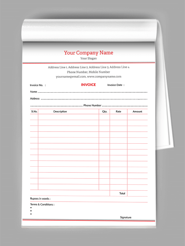 Custom Professional  Bill Book Design
