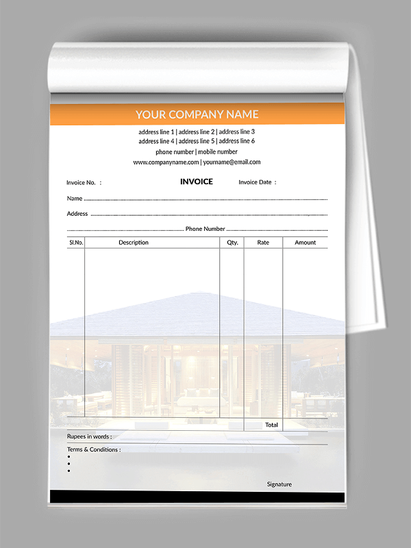 Custom Interior Designer Bill Book Design