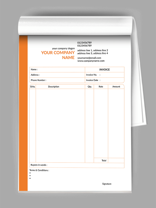 Custom Professional  Bill Book Design