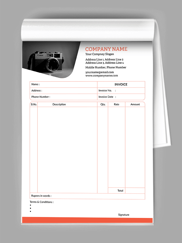 Custom Photography Bill Book Design