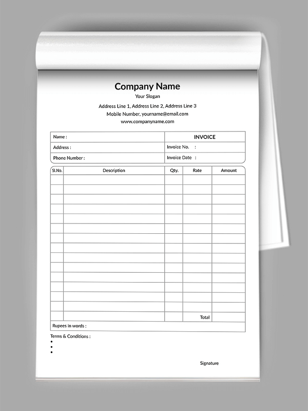 Custom Professional Bill Book Design