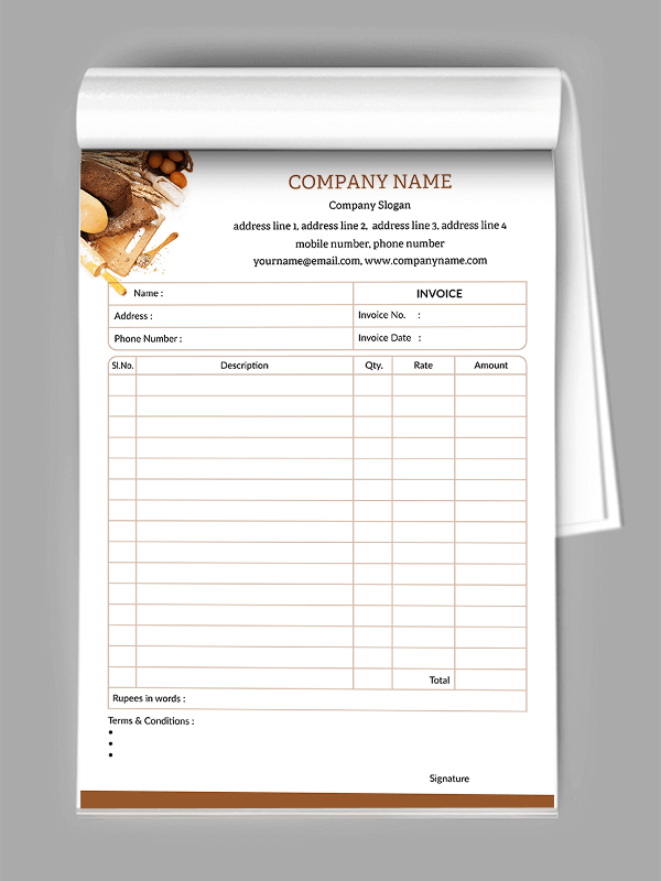 Custom Bakery  Bill Book Design