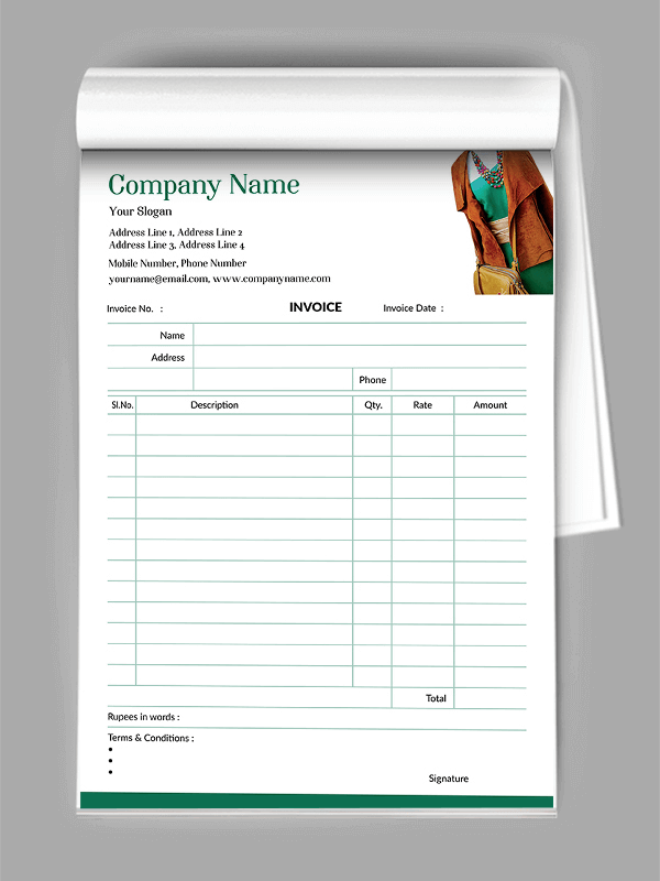 Custom Fashion Designer Bill Book Design