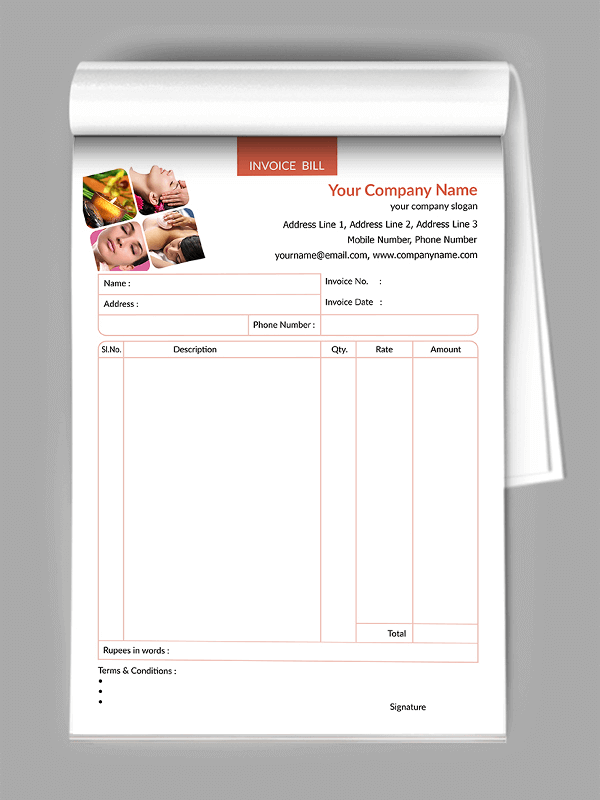 Custom Beauty Spa Bill Book Design