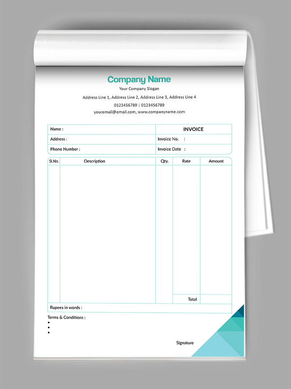 Custom Professional  Bill Book Design