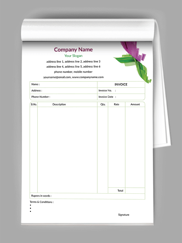 Custom Abstract Bill Book Design