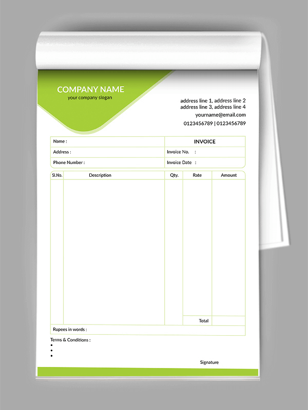 Custom professional Bill Book Design
