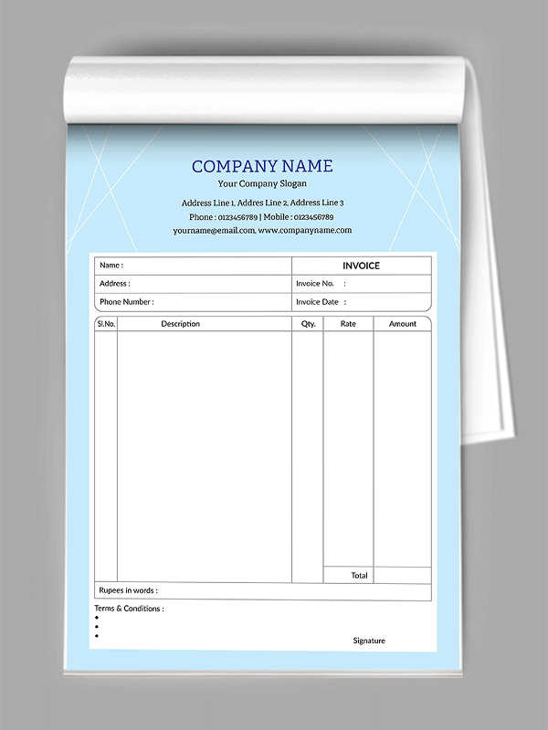 Custom Professional Bill Book Design