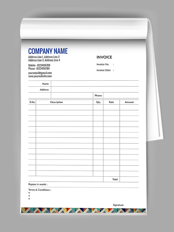Custom Abstract Bill Book Design