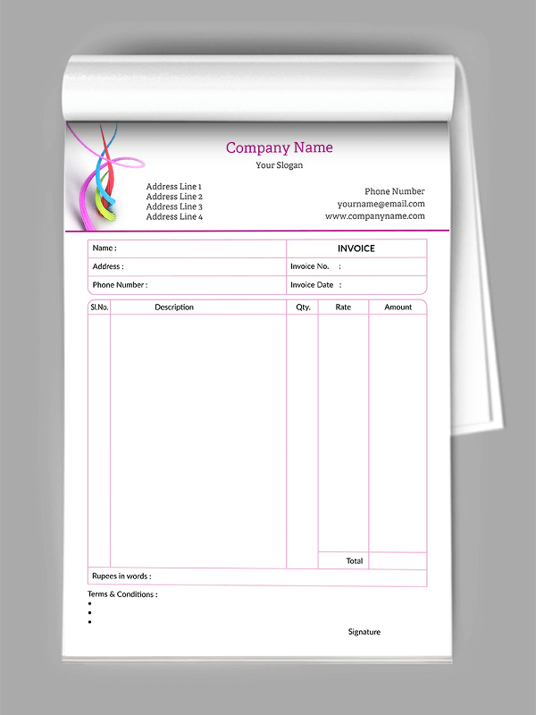 Custom Automobiles Bill Book Design