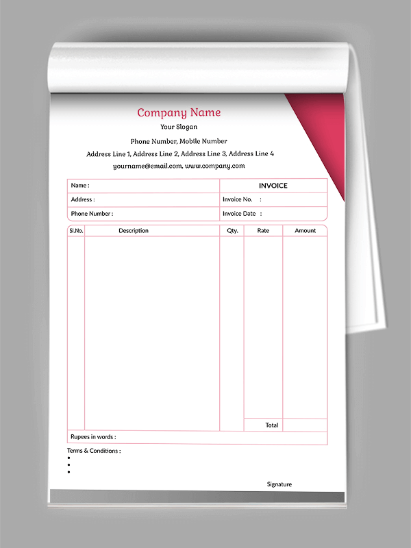 Custom Beauty Spa Bill Book Design