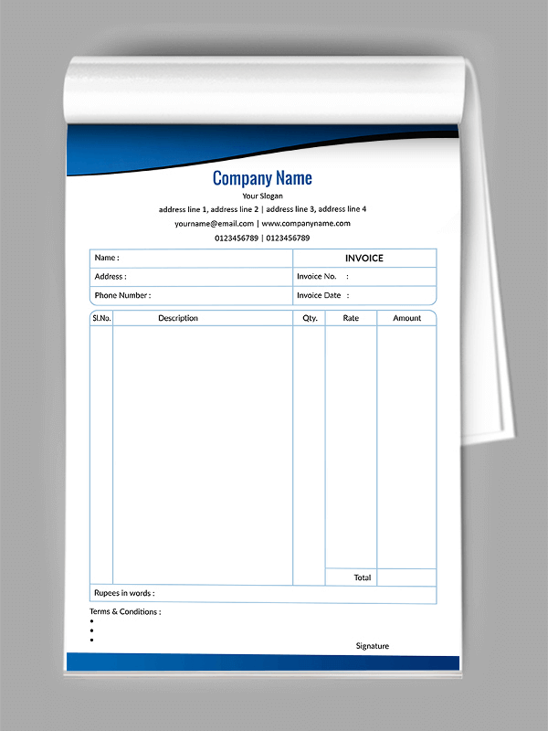 Custom Professional Bill Book Design