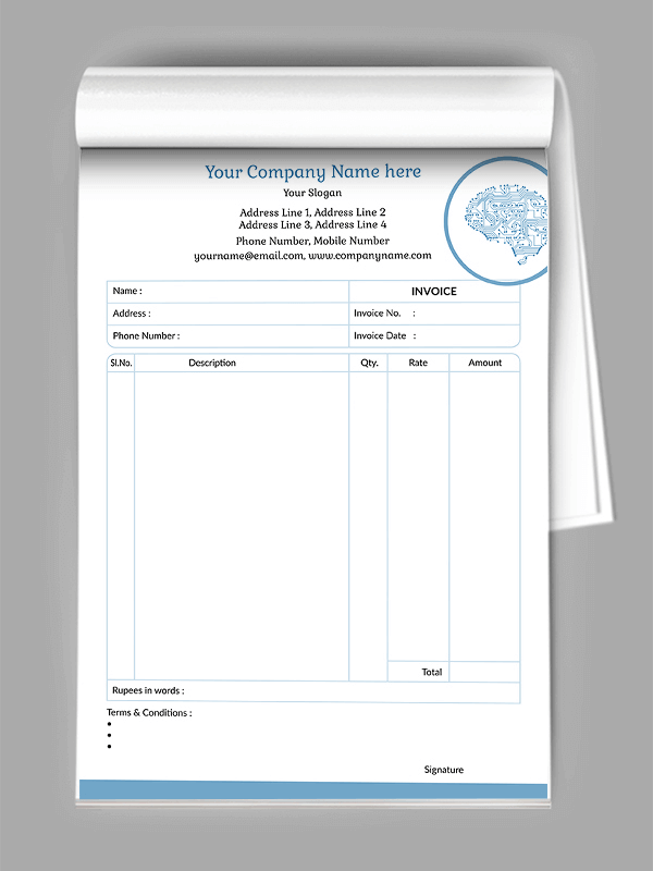 Custom Computer Spare parts Bill Book Design